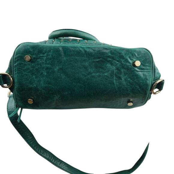 Rebecca Minkoff Crossbody Satchel Jade Green Leather Gold Tone Studs Hardware - Picture 5 of 12